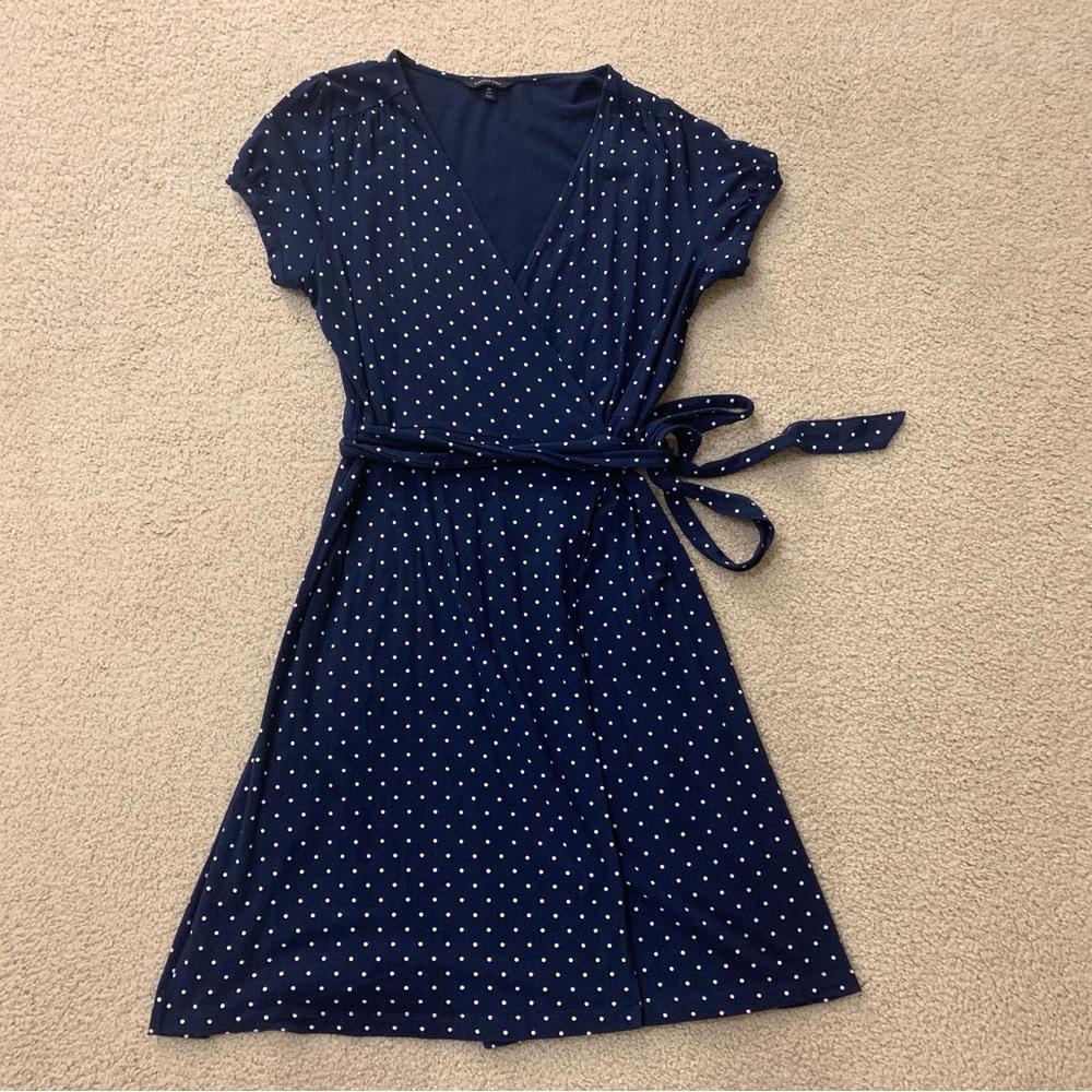 Lands' End Polka Dot Navy Wrap Dress - Picture 9 of 9